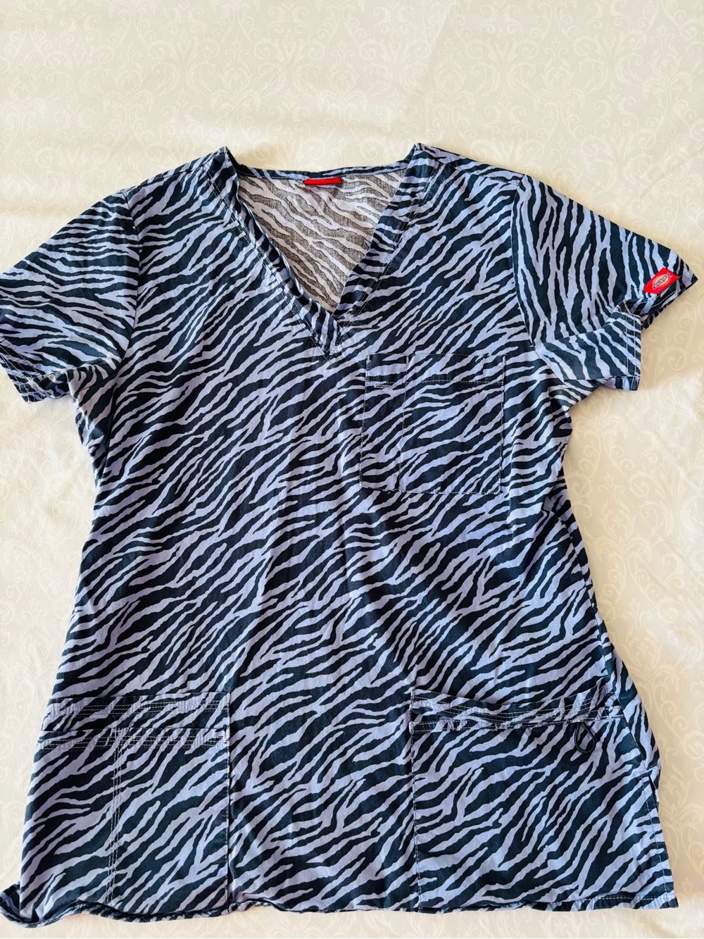 Dickies Zebra-Print V-Neck Tunic - Black and Light Gray